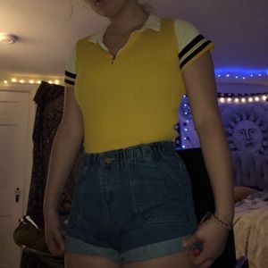 Small yellow zip up t-shirt